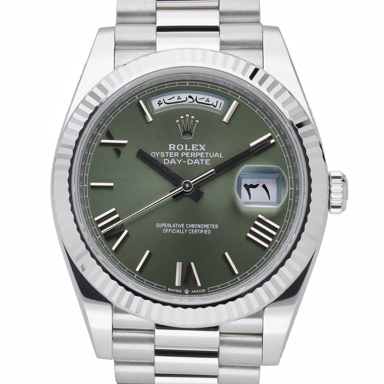 Rolex Day-Date 40 228236 with 40mm Platinum case and Olive dial. Excellent co...