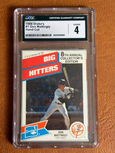 1988 Drake's #1 Don Mattingly, 8th Annual Collectors Edition - CGC VG/EX 4vV 