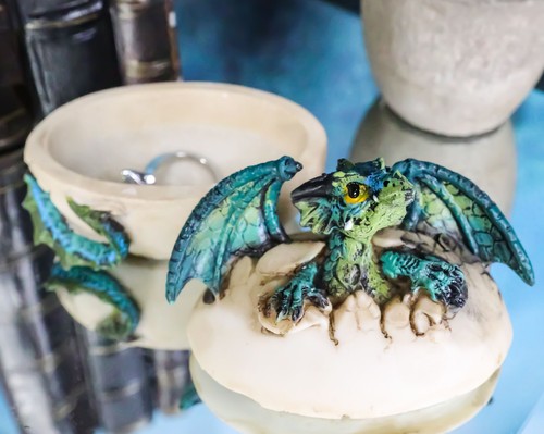Earth Gaia Dragon Hatchling Breaking Out Of Egg Shell Figurine Jewelry Box Decor - 第 8/8 張圖片