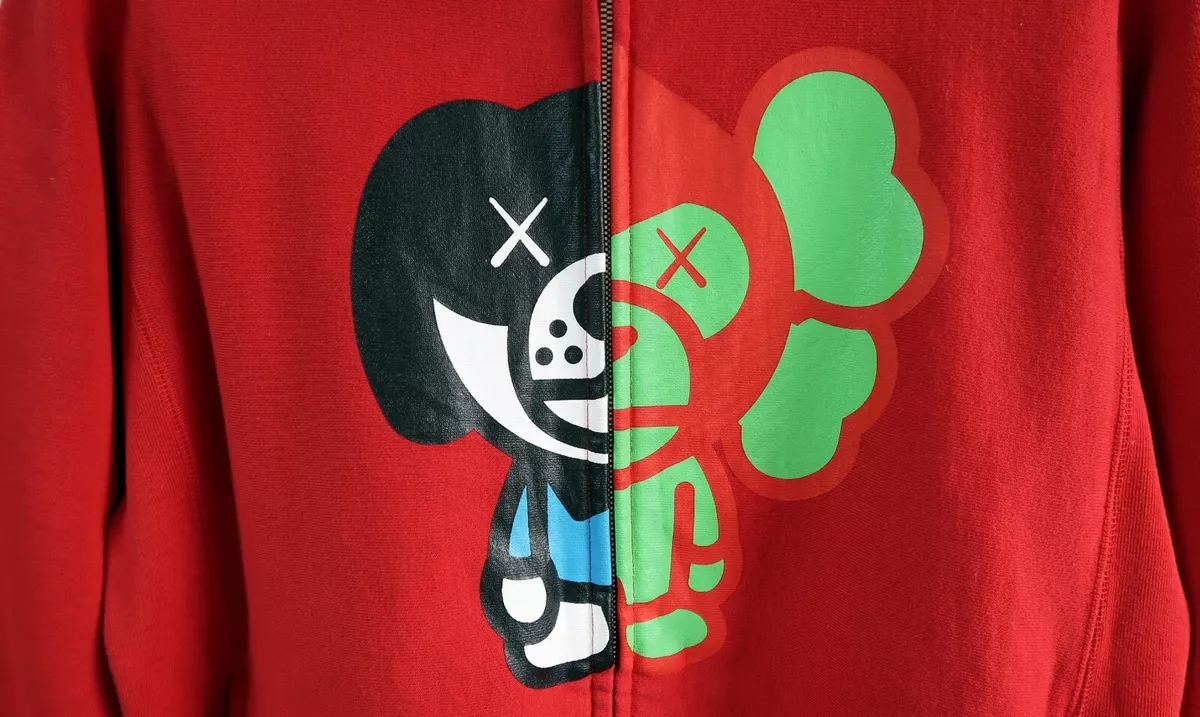 A Bathing Ape Bape Kaws Baby Milo Red Full Zip Up Hoodie Sweater