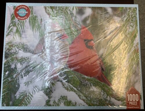 SPRINGBOK 1000 BIRDS EYE VIEW Cardinal Christmas snow winter jigsaw puzzle NEW - Picture 3 of 7
