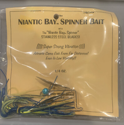 Rare Niantic Bay Spinner SpinnerBait 1/4 OZ Chartreuse Blue Double Blade