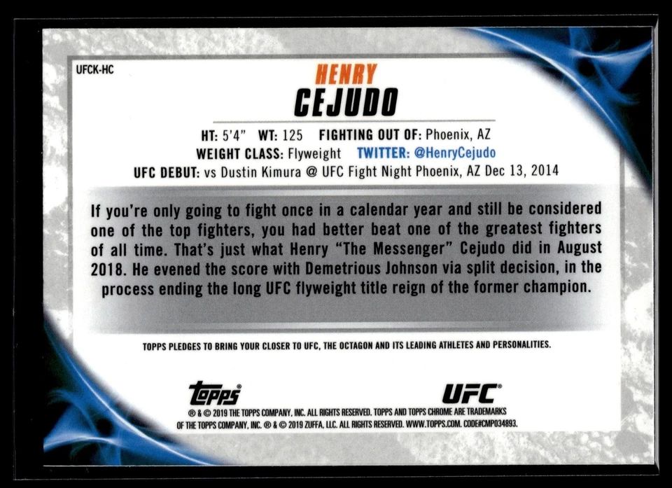Henry Cejudo 2019 Topps Chrome UFC Knockout Refractor Card #UFCK-HC - Image 2 of 2