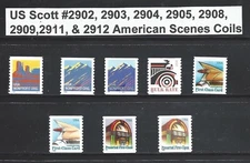 US Scott #2902, 03, 04, 05, 2908, 2909,2911, & 2912 American Scenes Coil Single 