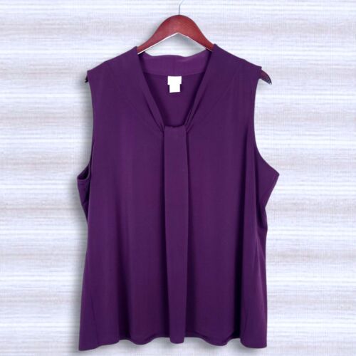 Chico's 4 Blouse XXL 2XL Burgundy Sleeveless Tank Pleated Neck Detail - Picture 3 of 11