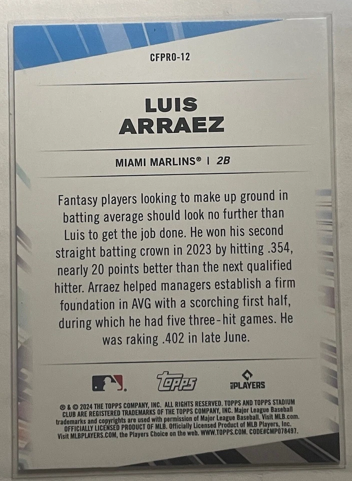2024 Topps Stadium Club Chief Fantasy Professionals #CFPRO-12 Luis Arraez - Image 2 of 2