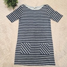 Canyon River Blues Blue and Gray Striped T-Shirt Dress W/Pockets, Size Medium