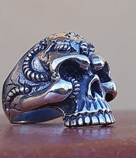 MENS 925 SILVER RING Skull Skull Sterling Biker Ring