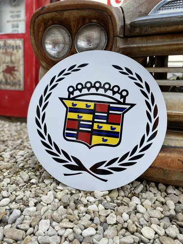Antique Vintage Old Style Round White Cadillac Sign