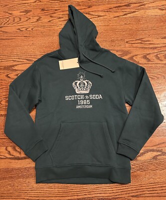 Scotch & Soda Cypress Green Graphic Hoodie Embroidered Amsterdam Men s Small NWT