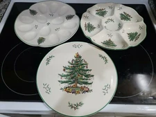 SPODE CHRISTMAS TREE Round cake deviled egg divided dip plate serving tray