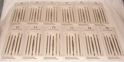 Lot of 12 Packs VIVASPA Stainless Steel Pore Extractors (5 Piece Sets)
