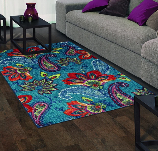 Alfombra moderna de cachemira grande 2 x 8 comedor sala cama turquesa rojo verde Foto 3 de 4