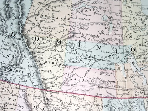 1891 ANTIQUE MAP OF CANADA OLD PROVINCES ASSINIBOIA ATHABASCA / ALASKA GREENLAND - Picture 8 of 17