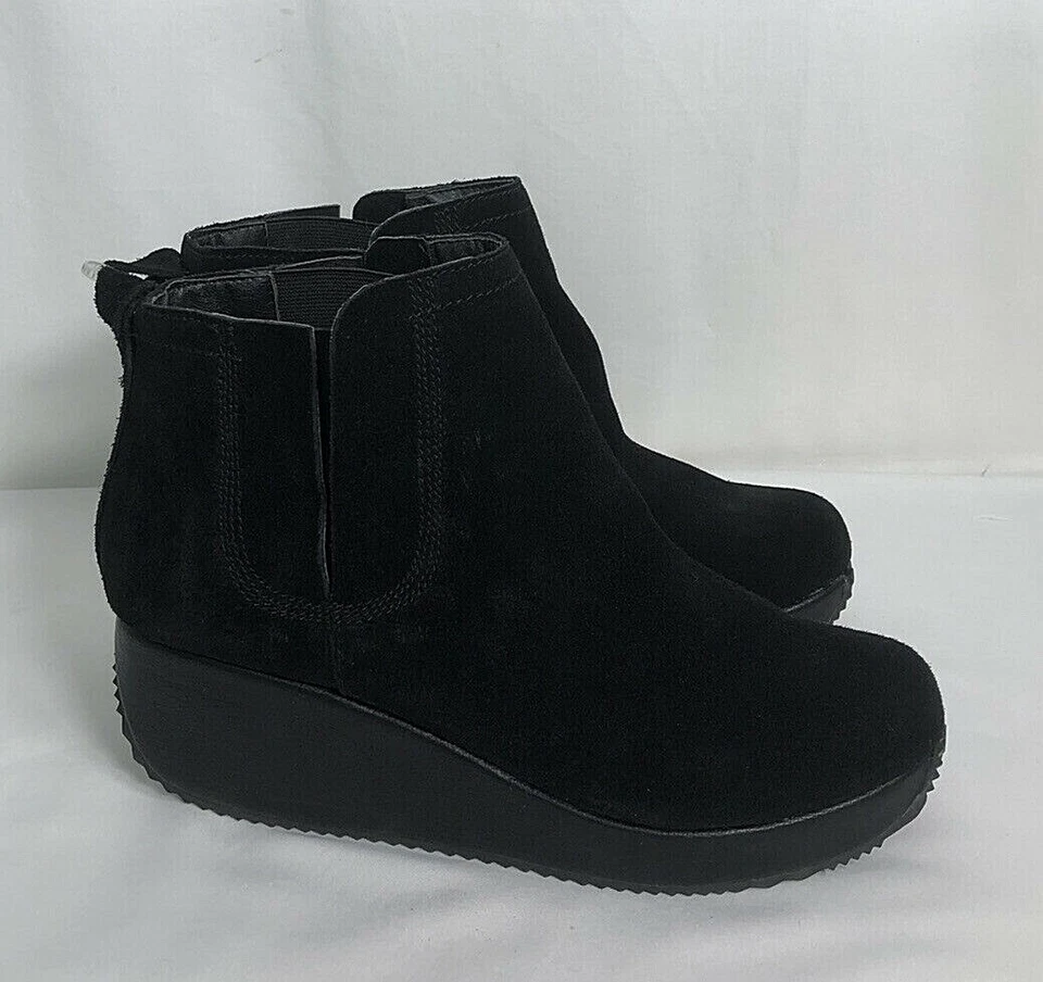  Botines volátiles para mujer 8,5 cuero gamuza plataforma plana cuña negra  Foto 2 de 4