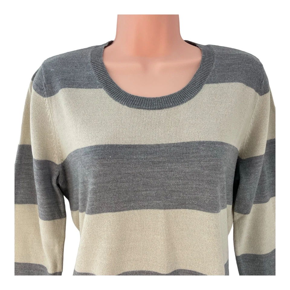 Papaya Mujer Beige y Gris Rayas Punto Suéter Manga Larga Cuello Redondo Talla 14 Foto 4 de 4