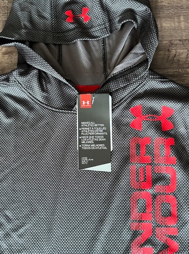 NWT Under Armour M Boys Black/Red L/S Hooded Shirt YMD - Picture 2 of 2