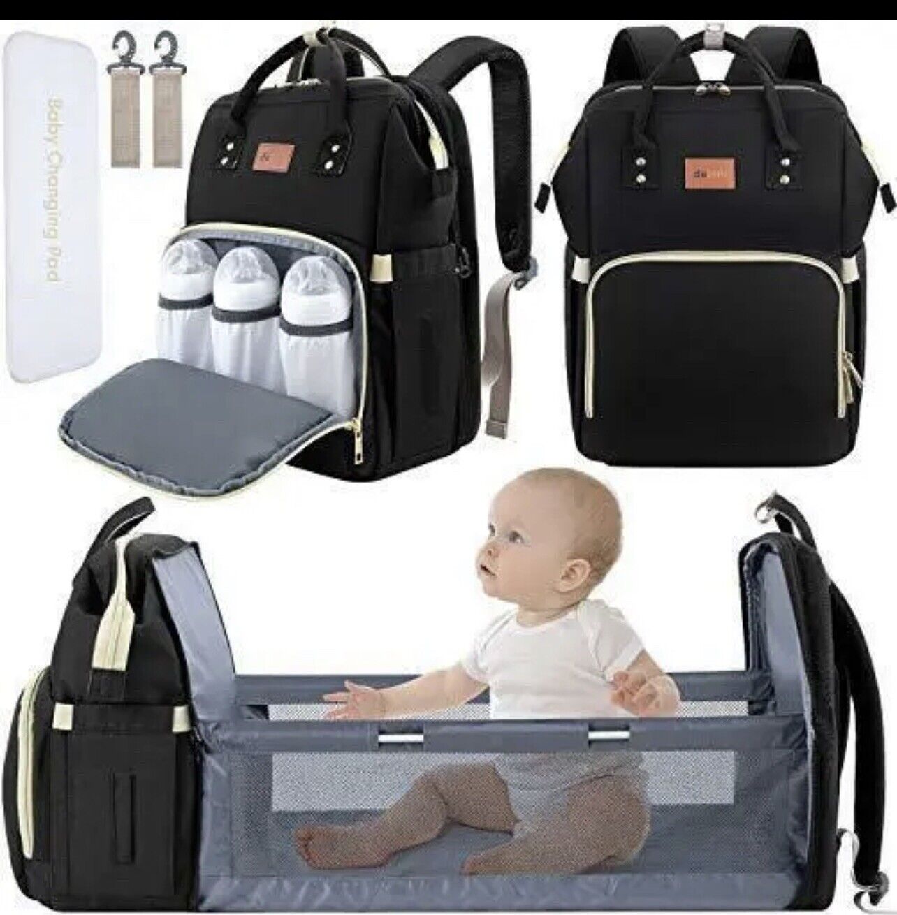 Great Deal 🎊 Baby Diaper Bag Backpack with Bassinet Changing Station black