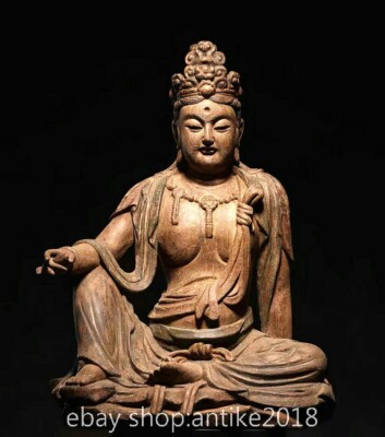 39.2'' Old Chinese Nan Wood Buddhism Sit Comfortable Kwan-yin Guan Yin Statue