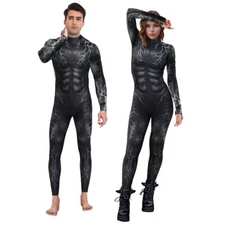 Halloween Cosplay Bodysuit Black Faux Abs Muscle Crack Pattern Tights Jumpsuits