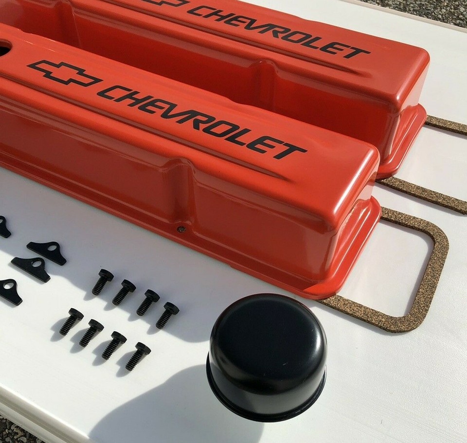 Chevrolet Steel Valve Covers Orange TALL COVERS Chevy Engine Dress Up ...