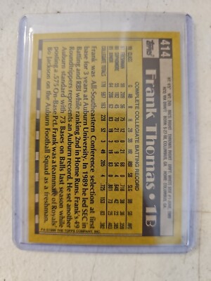 Carte Rookie Frank Thomas 1990 Topps - Autographe Authentifié BGS 10 - Gradée Parfaite