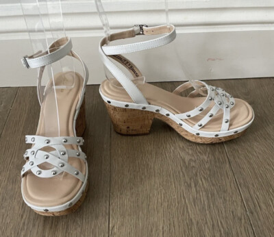 Clarks Ladies Maritsa 70 Sun White Leather Cork Platform Sandals