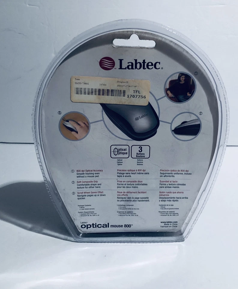 Labtec Optical Mouse 800-3 button Corded USB & PS/2 Adaptor Scroll Wheel Sealed - Image 3 of 4