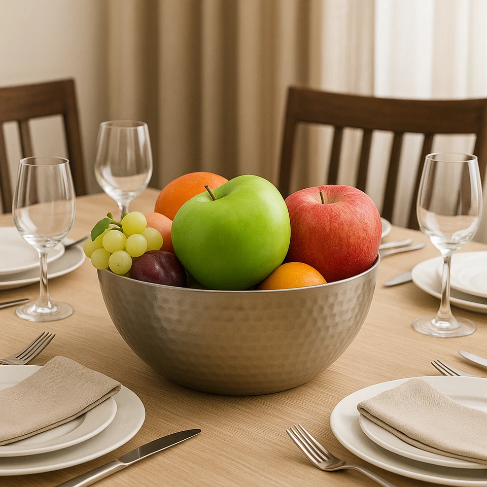 Tazón martillado de acero inoxidable para servir 8,75"x4" 3,5 cuartos de galón ensalada sopa de frutas Foto 2 de 4