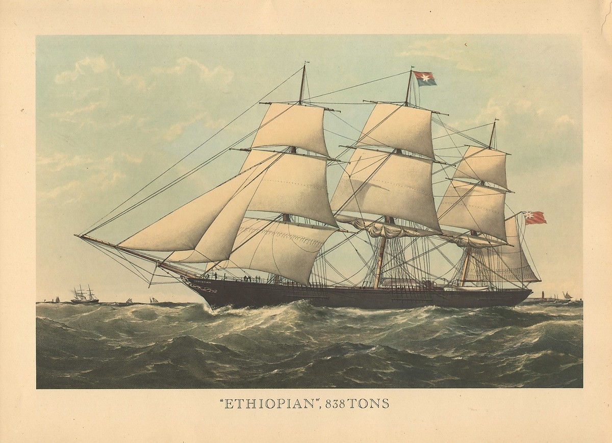 LARGE VINTAGE PRINT of 19th CENTURY SAILING SHIP ~ ETHIOPIAN
