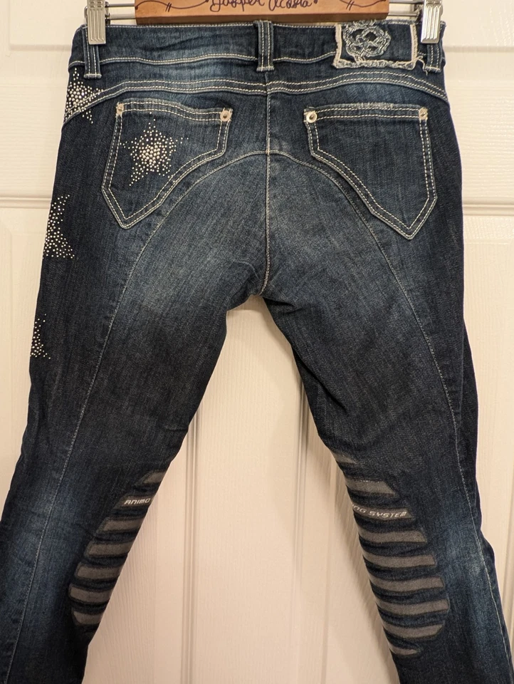 意大利 Animo 马裤女士 8/M 罕见星星镶嵌骑行裤及膝贴布 — 第 3/4 张图片