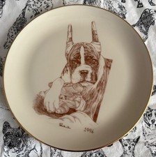 Boxer Puppy Dog Laurelwood LE 150 Collector Plate Cropped Ears  1996 Paula Zan