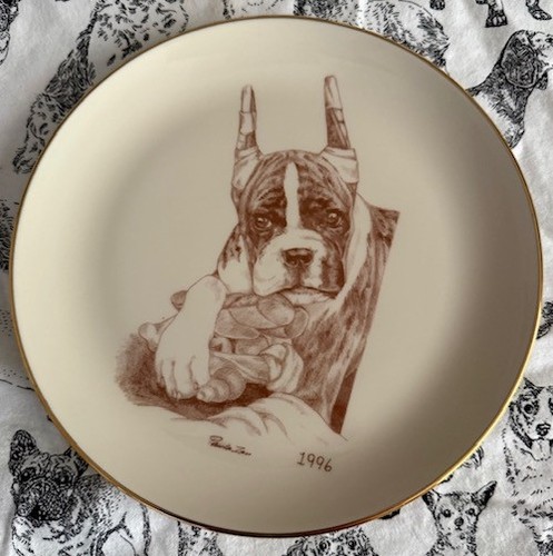 Boxer Puppy Dog Laurelwood LE 150 Collector Plate Cropped Ears  1996 Paula Zan