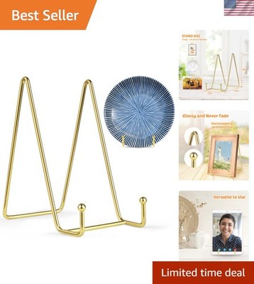 Set of 2 6 Inch Gold Plate Stands with Strong Iron Construction - Modern Decor