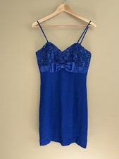 Vintage Scarlett Sequins Blue Thin Strap Mini Dress Size 9/10 Bow Made USA Indie