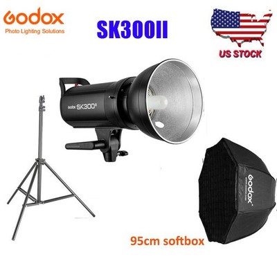 US Godox SK300II 300w 2.4G Studio Flash Light +95cm Grid softbox + 2m Stand Kit