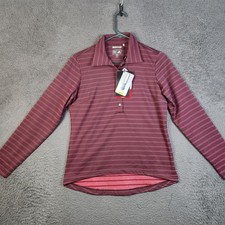 Adidas Golf Shirt Womens Medium Burgundy Striped Climawarm CoolMax Long Sleeve