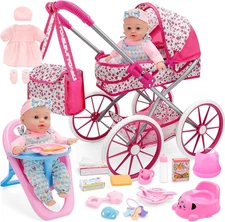 Baby Doll Stroller Set T for Toddler Girls 3-7 12 Inch Baby Doll Accessories Pre