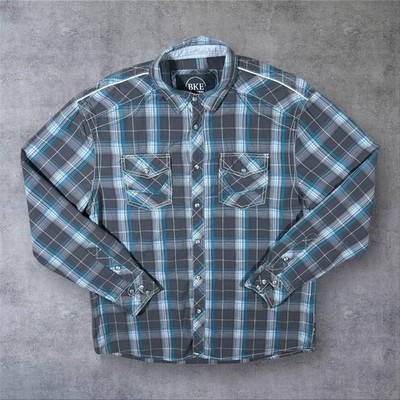 BKE ''Relaxed Fit'' Kariertes Cowboy Western Popper Langarm Hemd Medium
