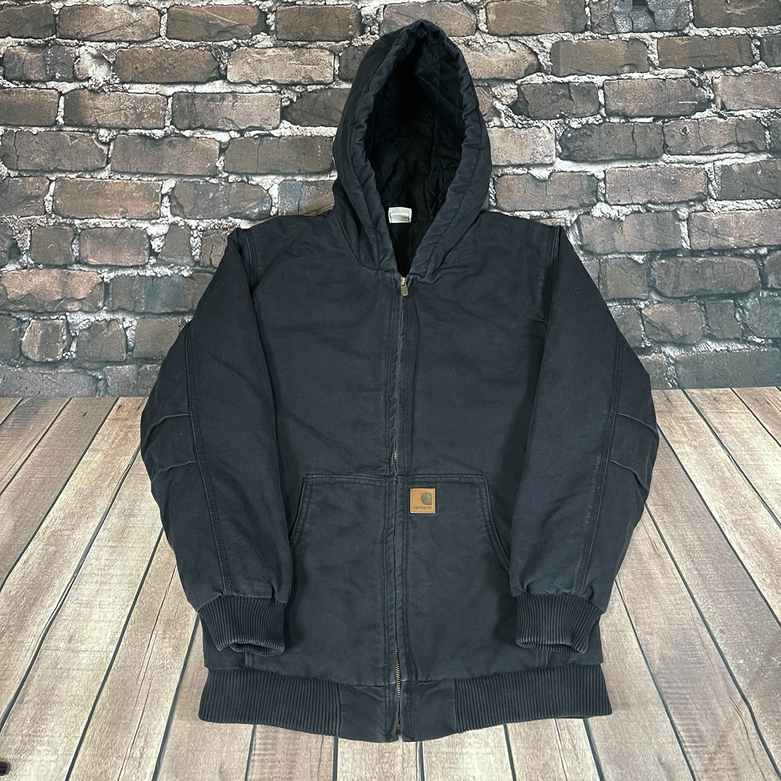 Vintage Carhartt Jacket Boy’s Youth XL (18-20) Black Full Zip Up Hooded Canvas