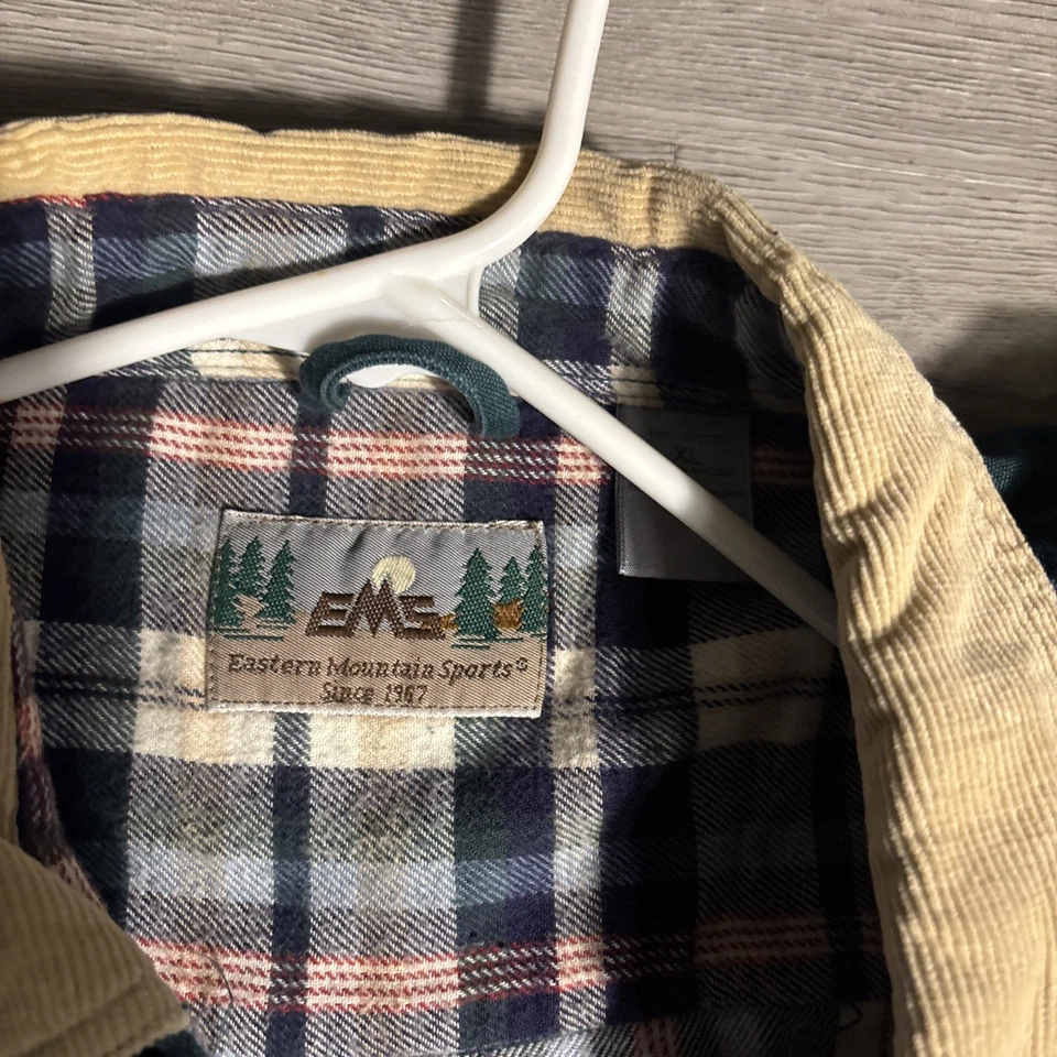 Vintage EMS Flannel Lined Shirt Jacket XL Green Corduroy Collar - Image 3 of 4