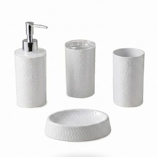 4 Piece Bath Accessory Set Hammered Textured Design 4 Piece Set Tumbler...