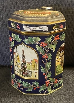 German Christmas Tin With Music Box Lambertz Plays O Holy Night 2006 Blue  EUC