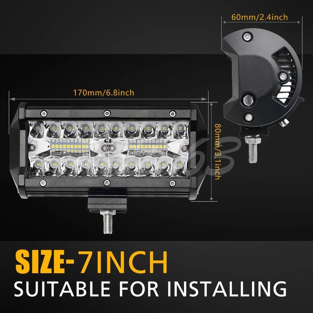 2pcs 7"inch LED Work Light Bar Flood Spot Offroad Fog Lamp For 4WD ATV SUV Truck - Thumbnail 8