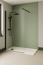 Wet Room Shower Screen 2000 x 800mm 8mm Fluted Glass Black Chrome Flipper