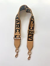 MARC JACOBS LOGO BLACK ICE COFFEE WEBBING LEATHER CROSSBODY SHOULDER STRAP GOLD