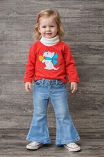 Vintage Kids Red Turtleneck Shirt with Scottish Dog Design