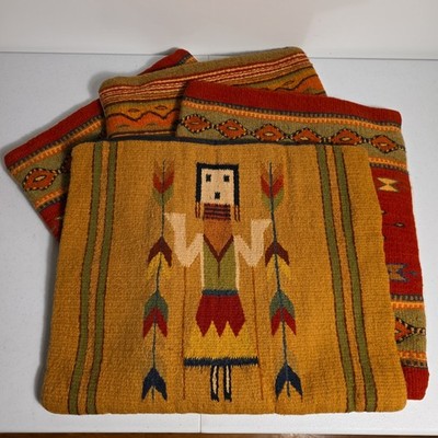 Vintage Zapotec Handwoven Wool Pillow Covers Set of 4 Southwest Yei Deity 18x18