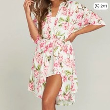 SHOW ME YOUR MUMU Brie Robe Garden of Blooms Peony Floral Belted OS White Pink