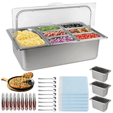 Pizza Topping Station Stainless Steel Spice Organizer Salad Bar Buffet Statio...